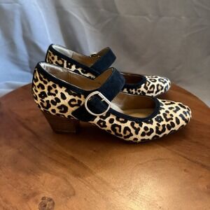 Sofft Lorna Leopard Print Cow Hair Leather‎ Lined Mary Jane Heels Women's Size 7
